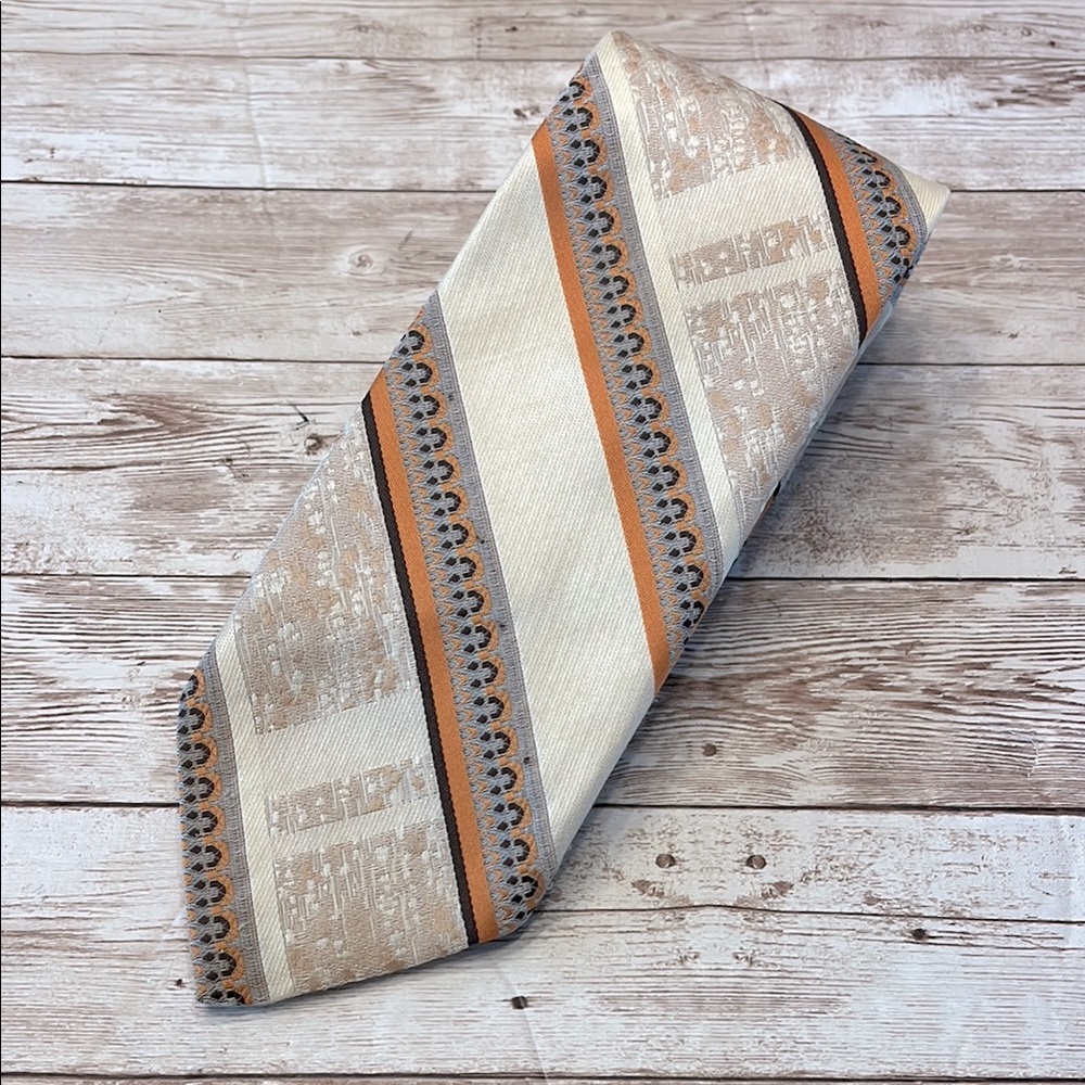 Emilio Ferrara Italian Tie Elegant Brown Beige and Orange Striped